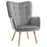 Modern Accent Chair Velvet-Touch Tufted Wingback Armchair Upholstered Leisure Lounge Sofa Club Chair with Wood Legs, Grey