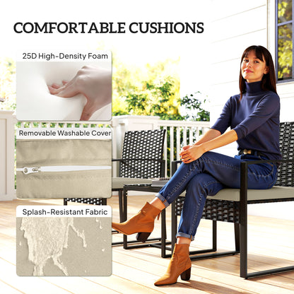 Rattan Bistro Set, 3 PCS Garden Furniture with Cushion, Khaki