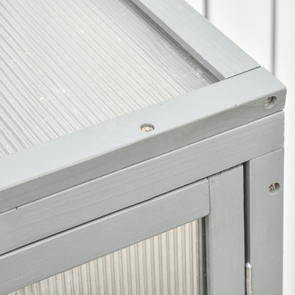 Wooden Cold Frame Greenhouse Garden Polycarbonate Grow House w/ Adjustable Shelf, Double Doors, 76 x 47 x 110 cm, Grey