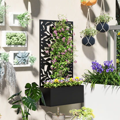 Metal Garden Bed with Trellis, Raised Planter with Privacy Panel