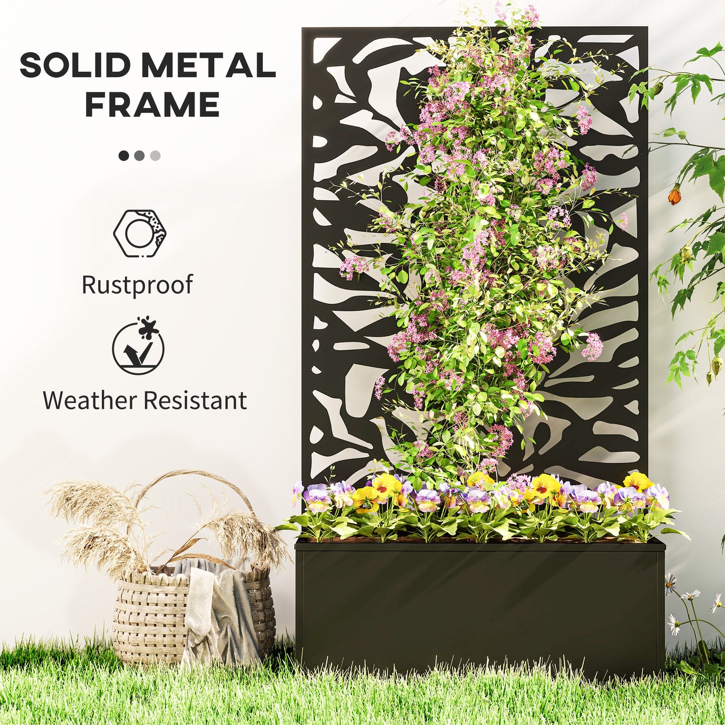 Metal Garden Bed with Trellis, Raised Planter with Privacy Panel