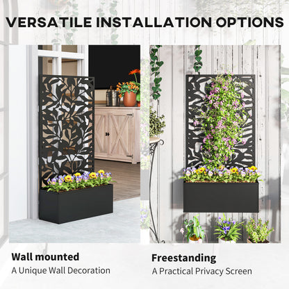 Metal Garden Bed with Trellis, Raised Planter with Privacy Panel