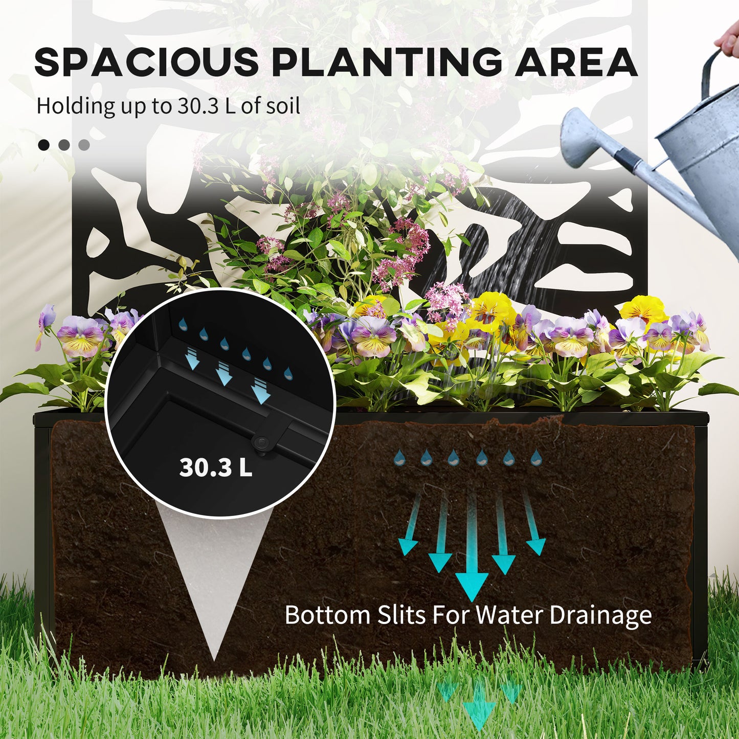 Metal Garden Bed with Trellis, Raised Planter with Privacy Panel