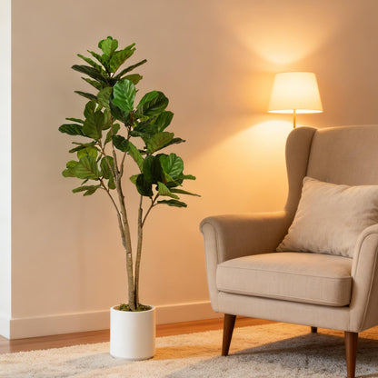 150cm Artificial Fiddle Leaf Fig Tree, Realistic Fake Plant, Green
