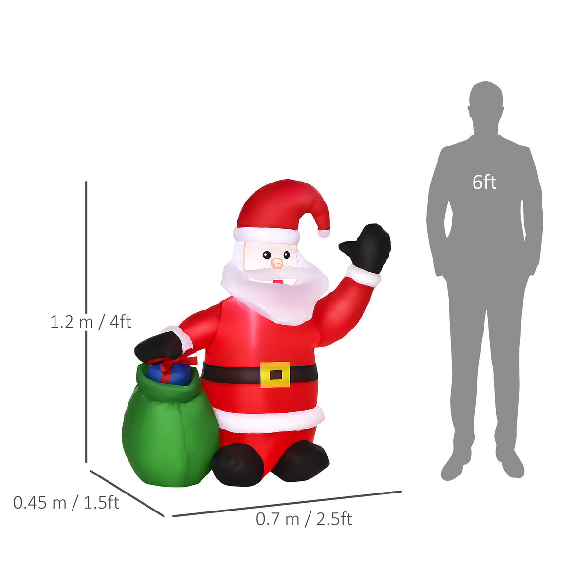 4ft Inflatable Christmas Santa Claus LED Lighted Yard Holiday for Lawn