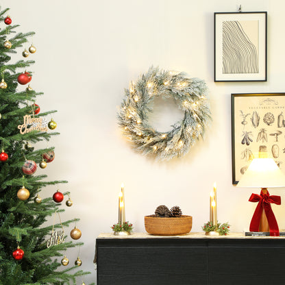 60 cm Prelit Christmas Wreath, Flocked Front Door Wreath with Timer