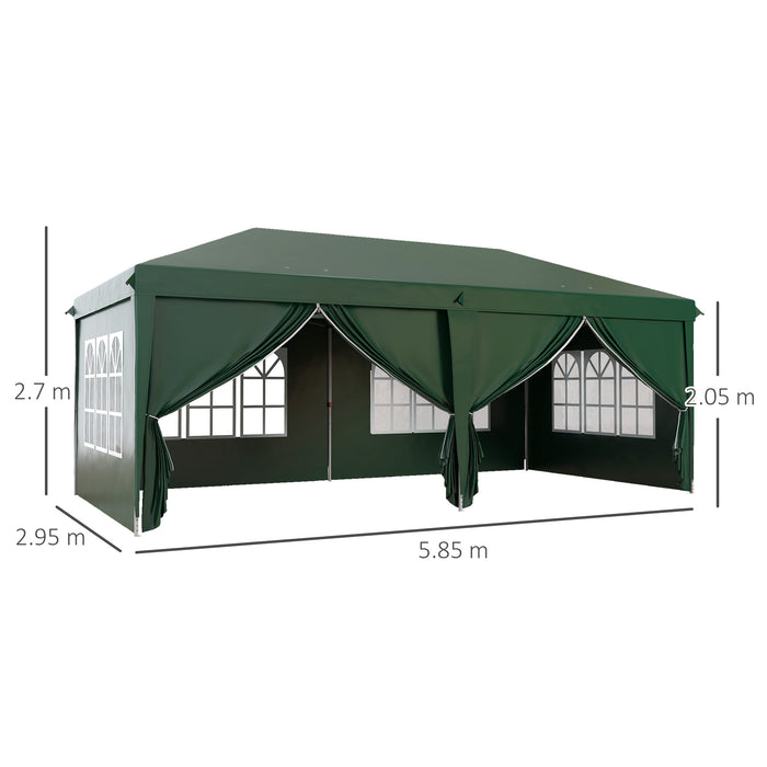 3 x 6m Garden Pop Up Gazebo, Wedding Party Tent Marquee, Water Resistant Awning Canopy With Sidewalls, Windows, Drainage Holes