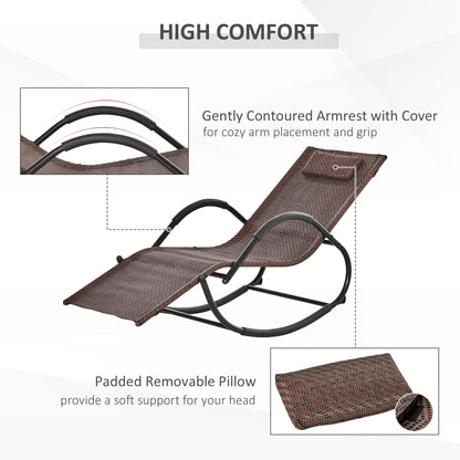 Zero Gravity Rocking Lounge Chair Pillow Garden Outdoor Furniture Brown