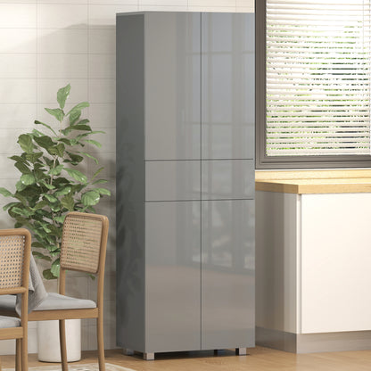 Kitchen Cupboard Storage Cabinet Push Open Doors and Drawers, Grey