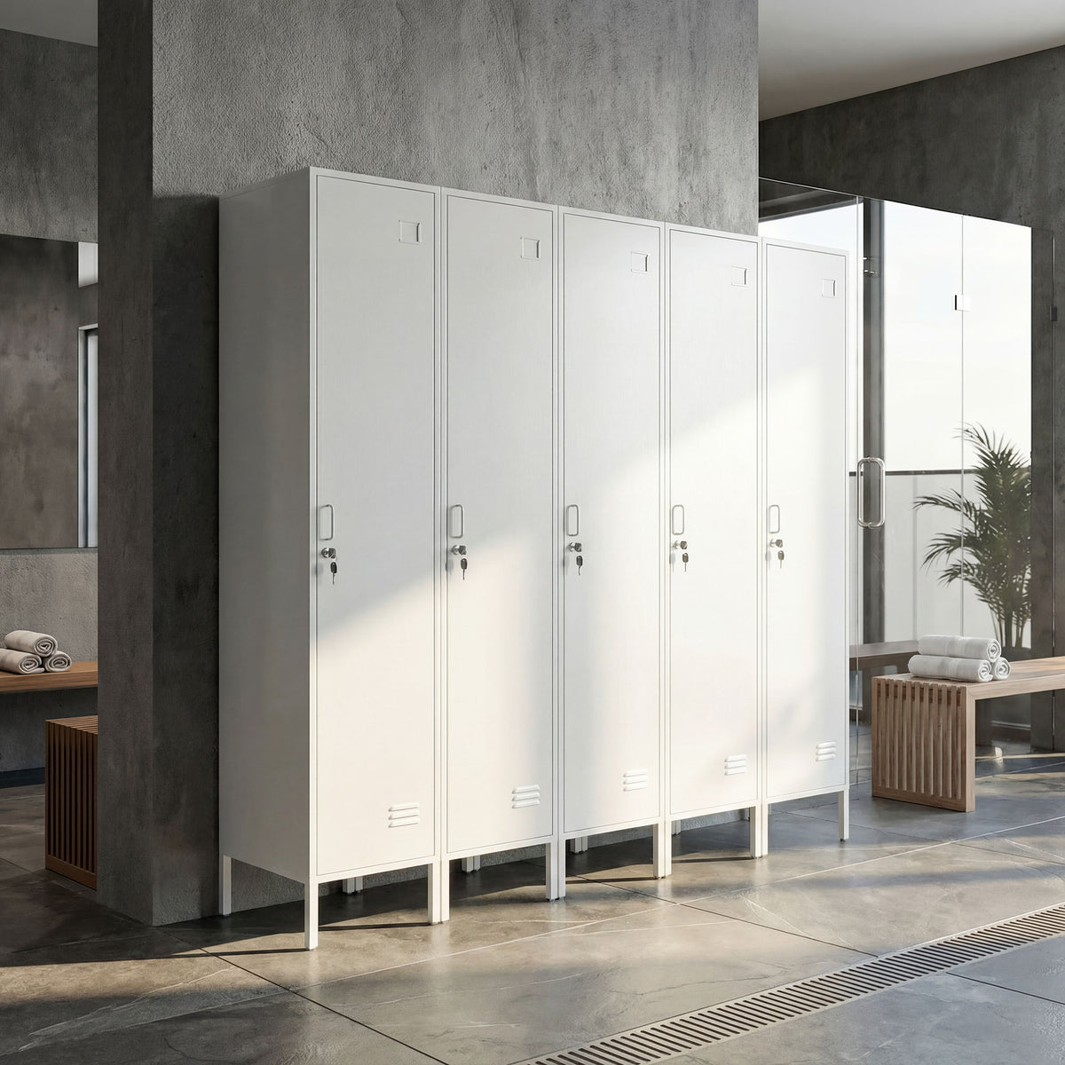 Lockable Steel Storage Locker with Hanging Rail and Shelf - White