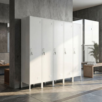 Lockable Steel Storage Locker with Hanging Rail and Shelf - White