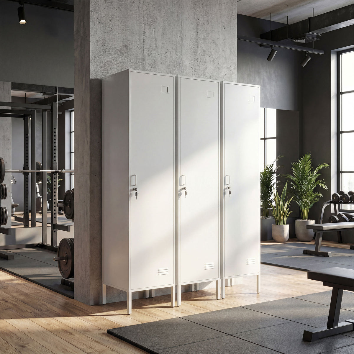 Lockable Steel Storage Locker with Hanging Rail and Shelf - White