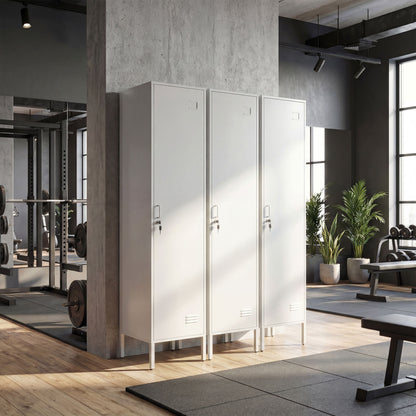 Lockable Steel Storage Locker with Hanging Rail and Shelf - White