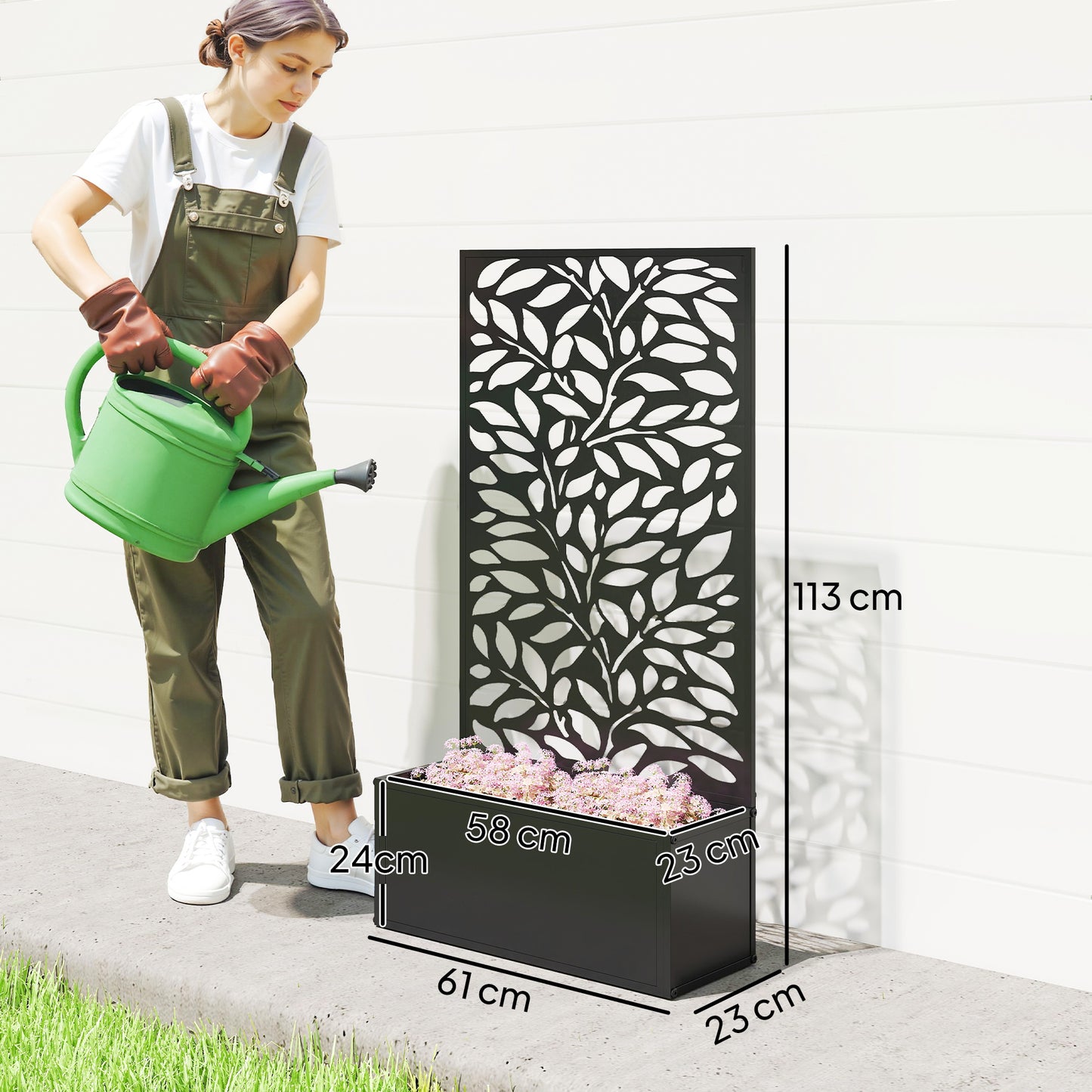 Metal Raised Garden Bed with Trellis, Outdoor Elevated Planter Box