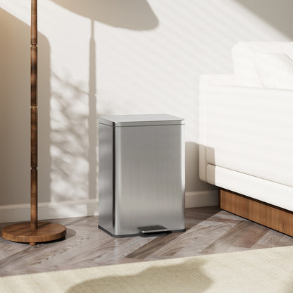 Pedal Bin with Soft-Close Lid, 20L Stainless Steel Kitchen Bin Silver