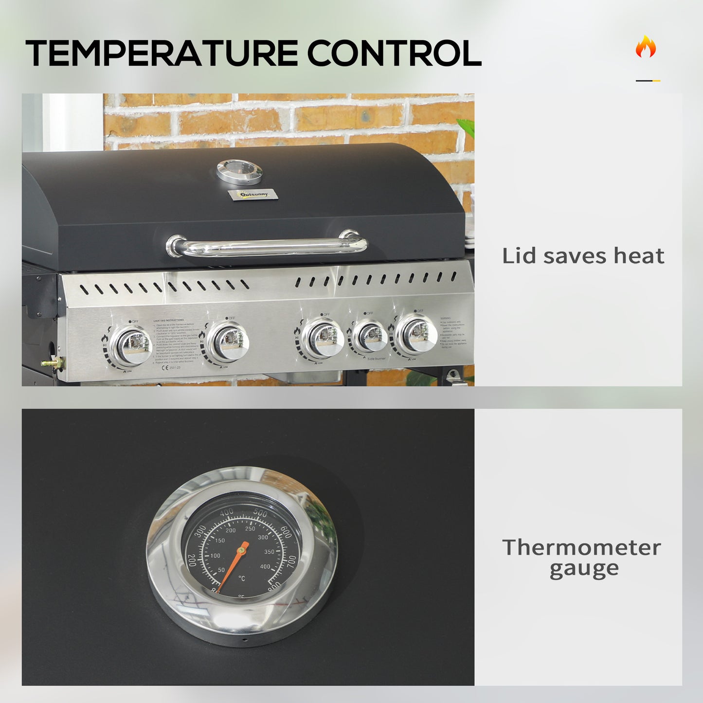 Galvanised Steel 4+1 Gas Burner BBQ Grill Trolley, Black