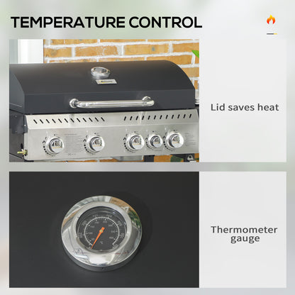 Galvanised Steel 4+1 Gas Burner BBQ Grill Trolley, Black