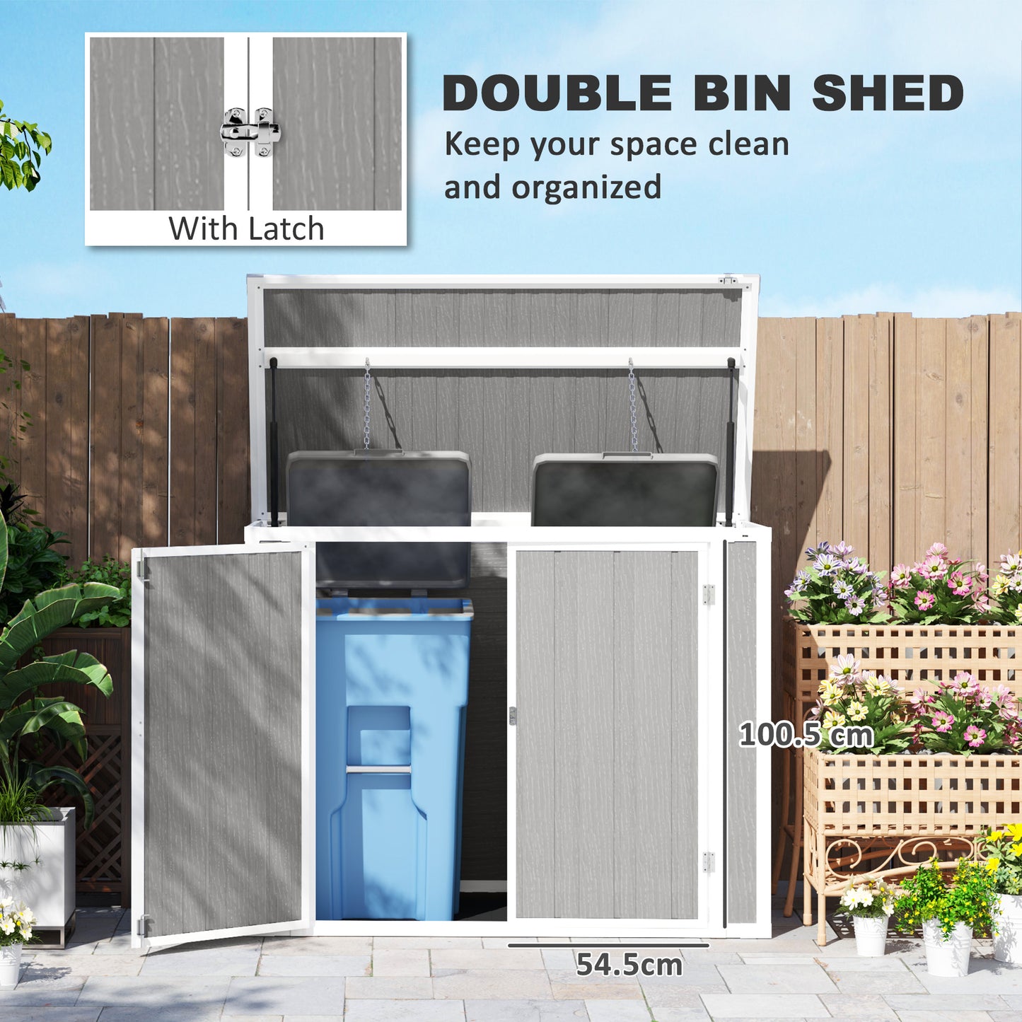 4.7 x 2.5FT Lockable Garden Shed, Double Bin Storage Shed, Grey
