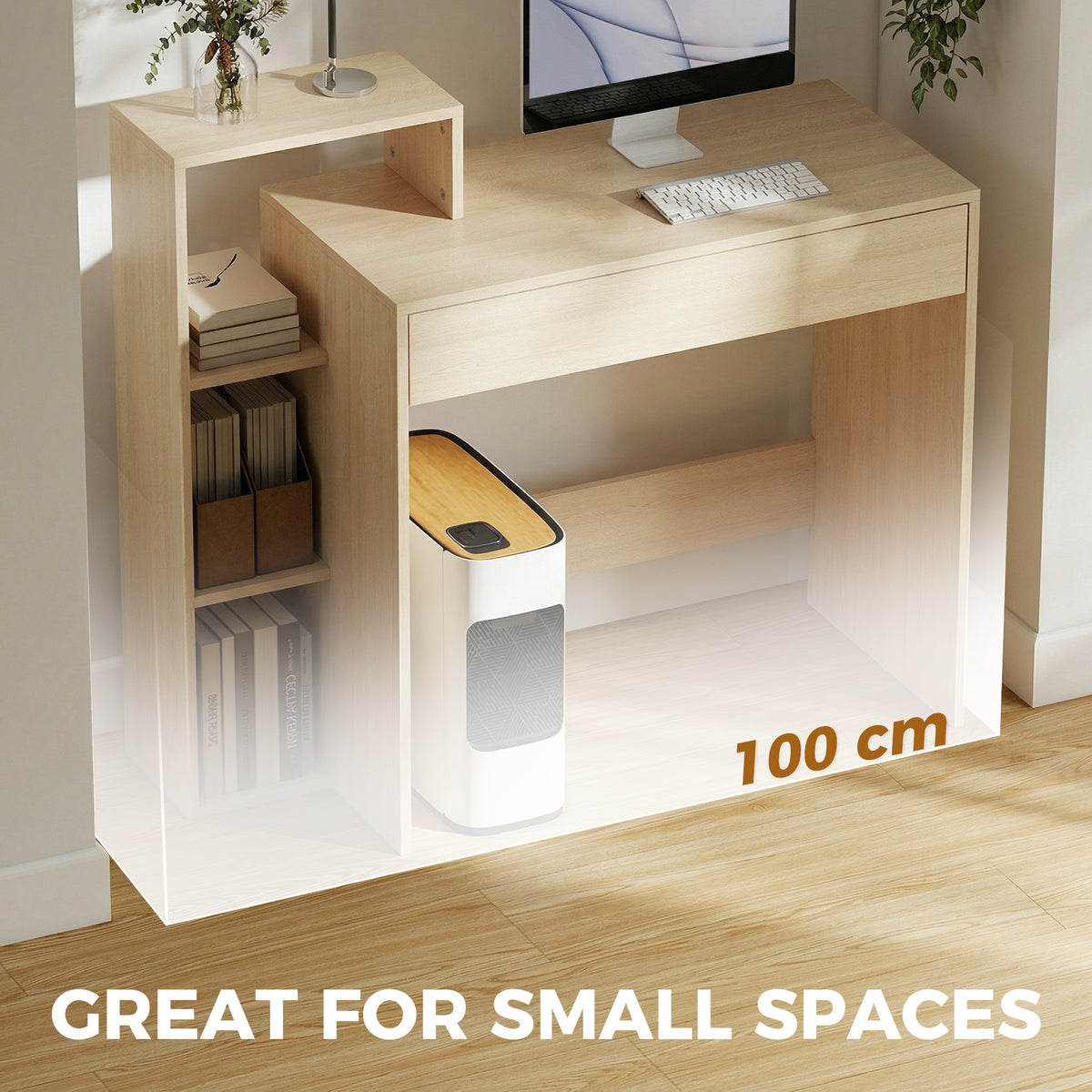 Computer Desk with 3 Open Shelves and Drawer - Natural