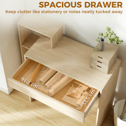 Computer Desk with 3 Open Shelves and Drawer - Natural