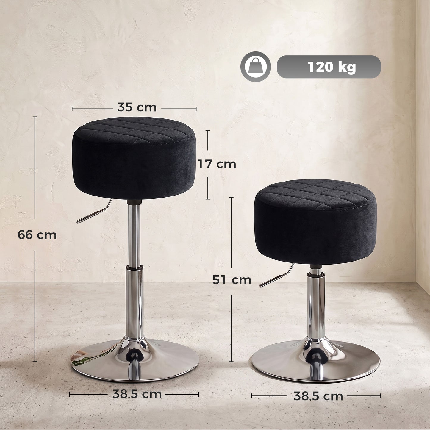 Bar Stool Adjustable Swivel 1 Piece, Black
