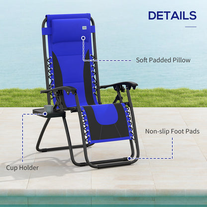 Zero Gravity Lounger Folding Recliner Chair w/ Cup Holder Blue