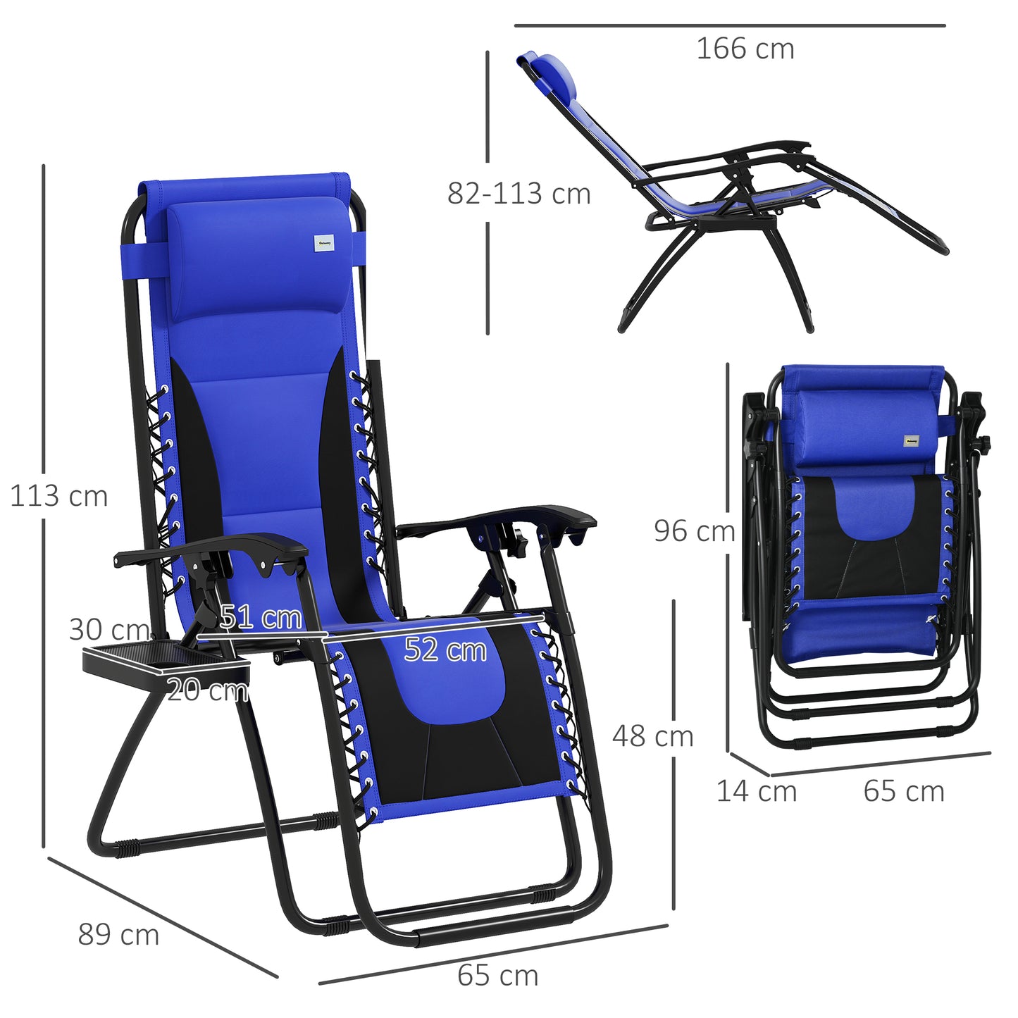 Zero Gravity Lounger Folding Recliner Chair w/ Cup Holder Blue