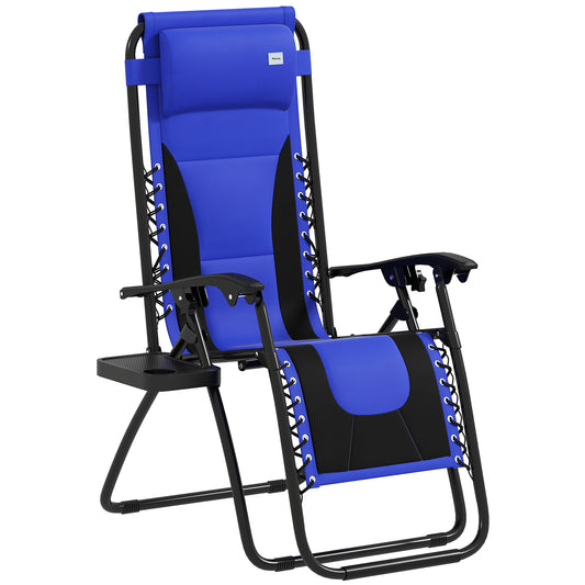 Zero Gravity Lounger Folding Recliner Chair w/ Cup Holder Blue