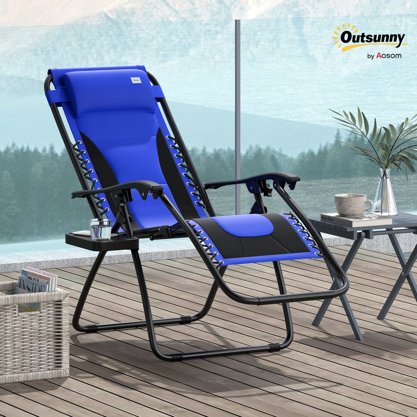 Zero Gravity Lounger Folding Recliner Chair w/ Cup Holder Blue