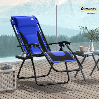 Zero Gravity Lounger Folding Recliner Chair w/ Cup Holder Blue