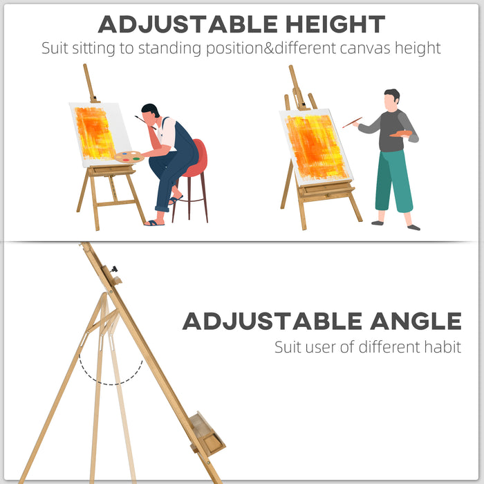 Artist Easel Stand for Wedding Sign w/ Brush Holder, Beech Wood A-Frame Tripod Studio Easel, Portable Adjustable Art Stand, up to 120cm