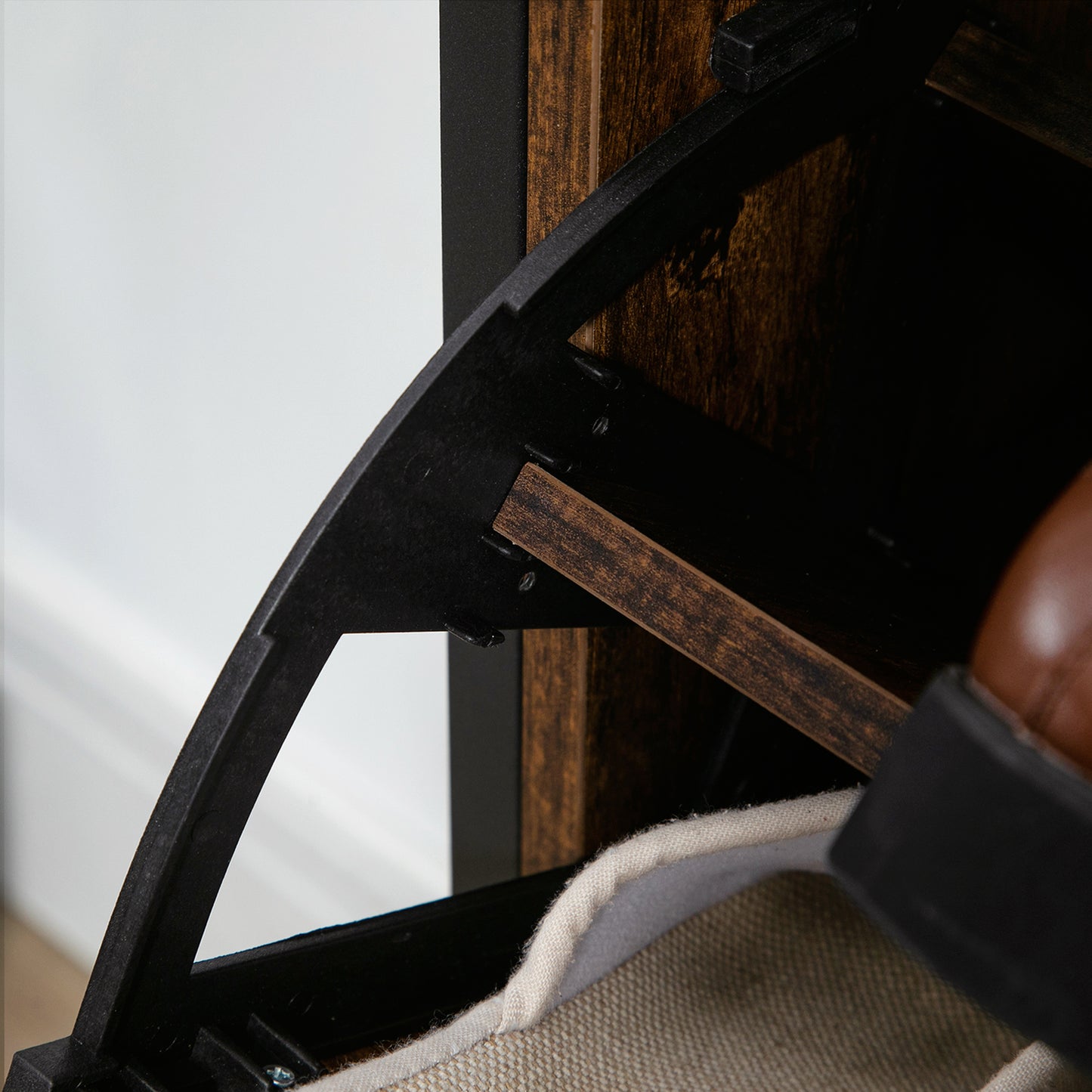 2 Flip Door Shoe Cabinet with Divider for Entryway Rustic Brown