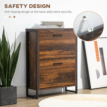 2 Flip Door Shoe Cabinet with Divider for Entryway Rustic Brown
