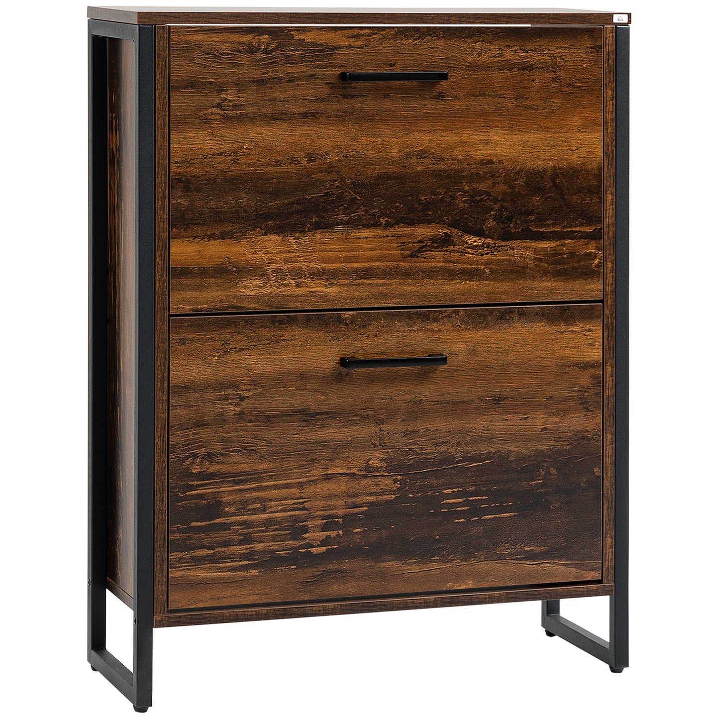 2 Flip Door Shoe Cabinet with Divider for Entryway Rustic Brown