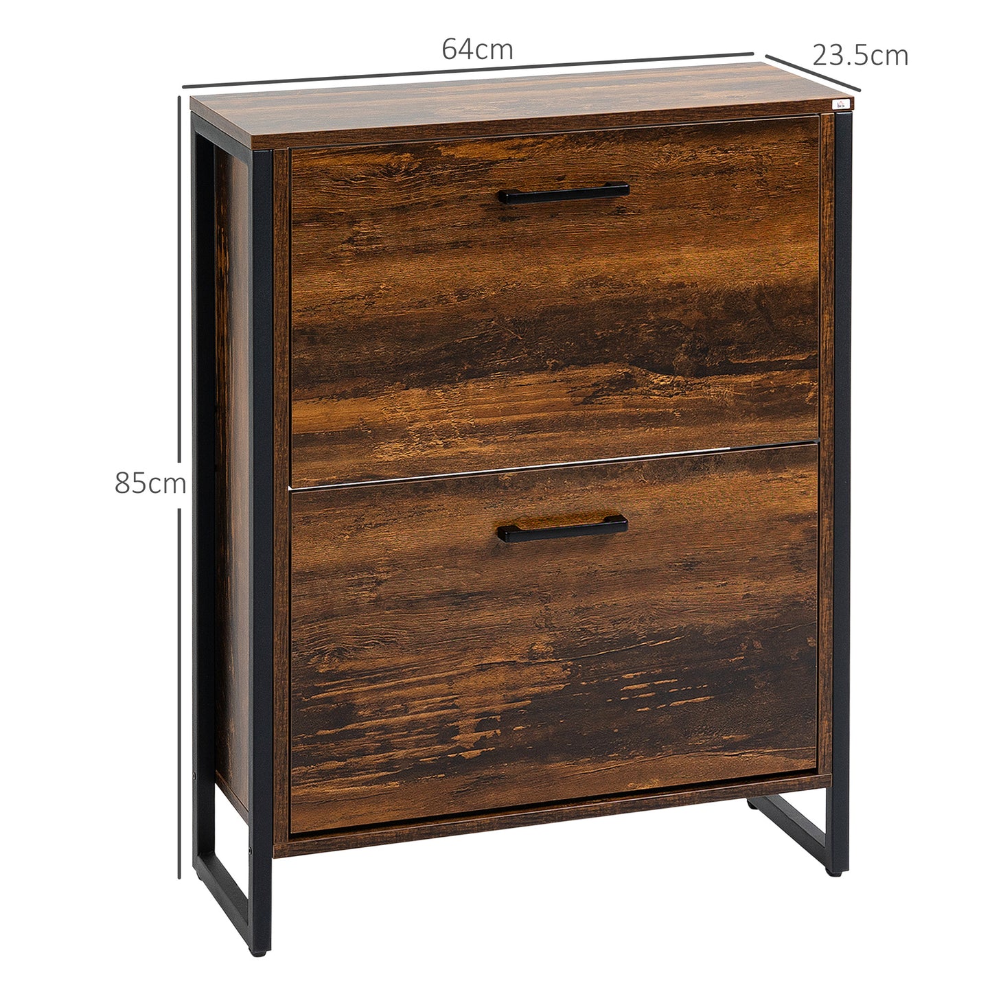2 Flip Door Shoe Cabinet with Divider for Entryway Rustic Brown