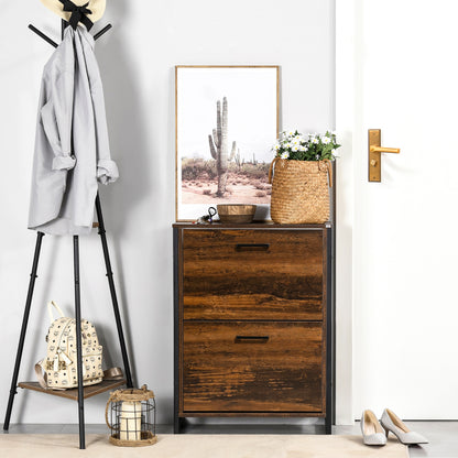 2 Flip Door Shoe Cabinet with Divider for Entryway Rustic Brown