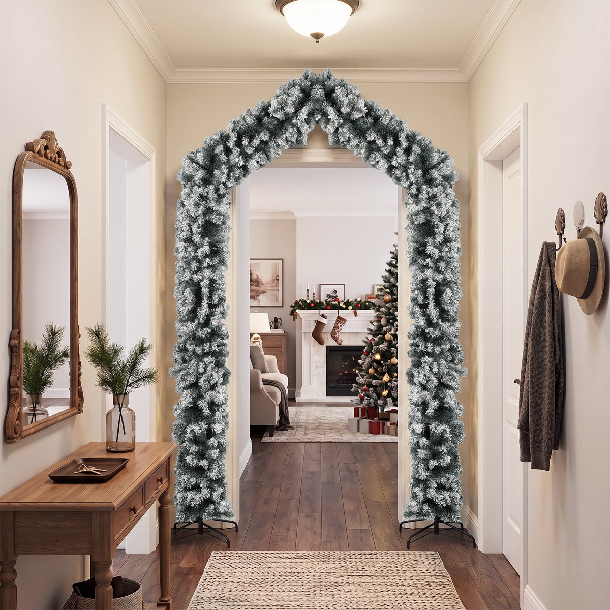 9ft Flocked Snow Christmas Tree Arch with 1400 Branch Tips, Green