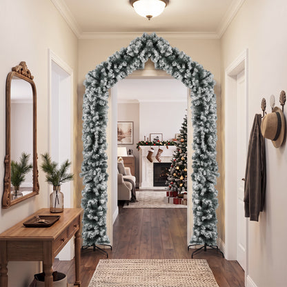 9ft Flocked Snow Christmas Tree Arch with 1400 Branch Tips, Green