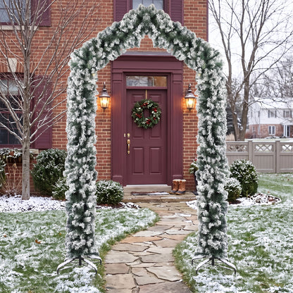 9ft Flocked Snow Christmas Tree Arch with 1400 Branch Tips, Green