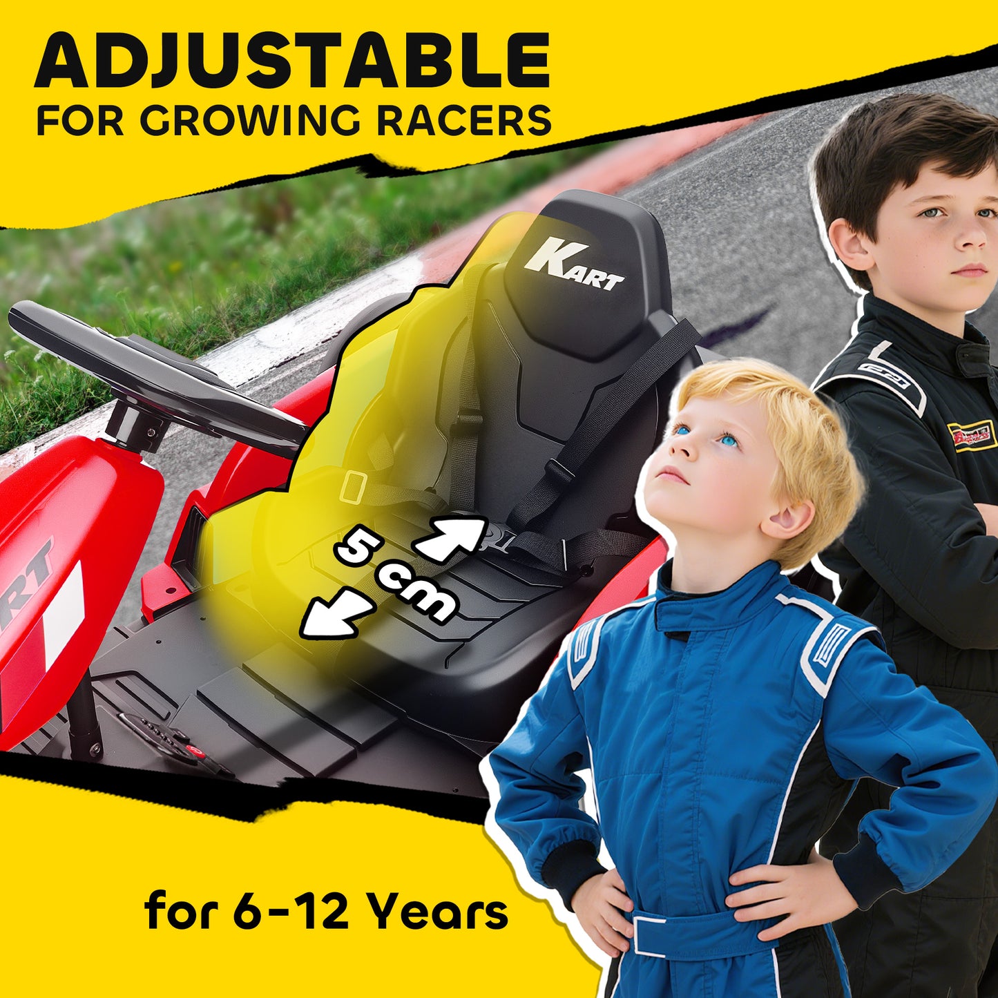 24V Electric Go Kart with Drift Mode, Adjustable Seat, Red