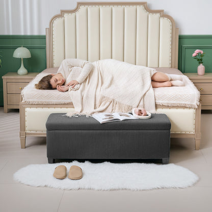 Storage Ottoman with Lid, 112cm Bench Chest Box, Grey