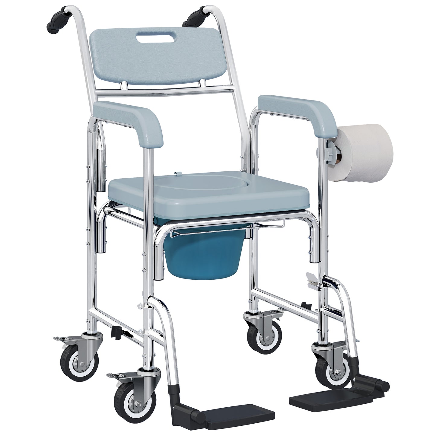 4 in 1 Shower Chair with Wheels, Bedside Commode Wheelchair, Grey