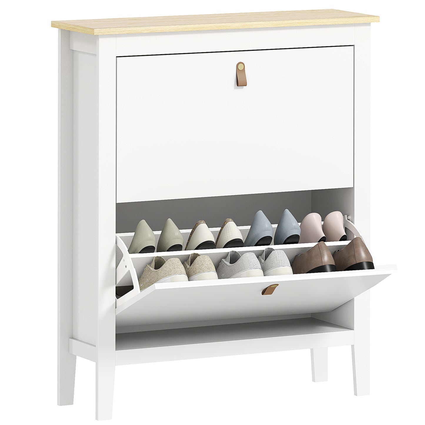 2 Drawer Shoe Cabinet with Flip Doors for Hallway, Entryway, White