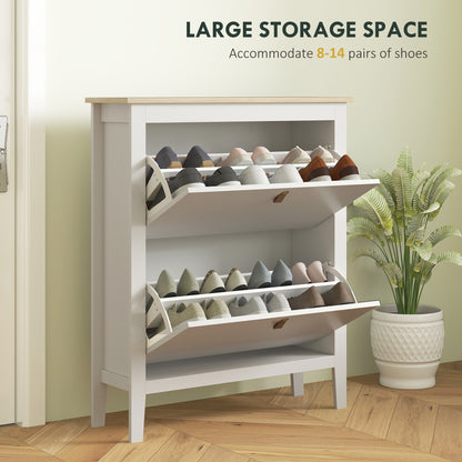2 Drawer Shoe Cabinet with Flip Doors for Hallway, Entryway, White