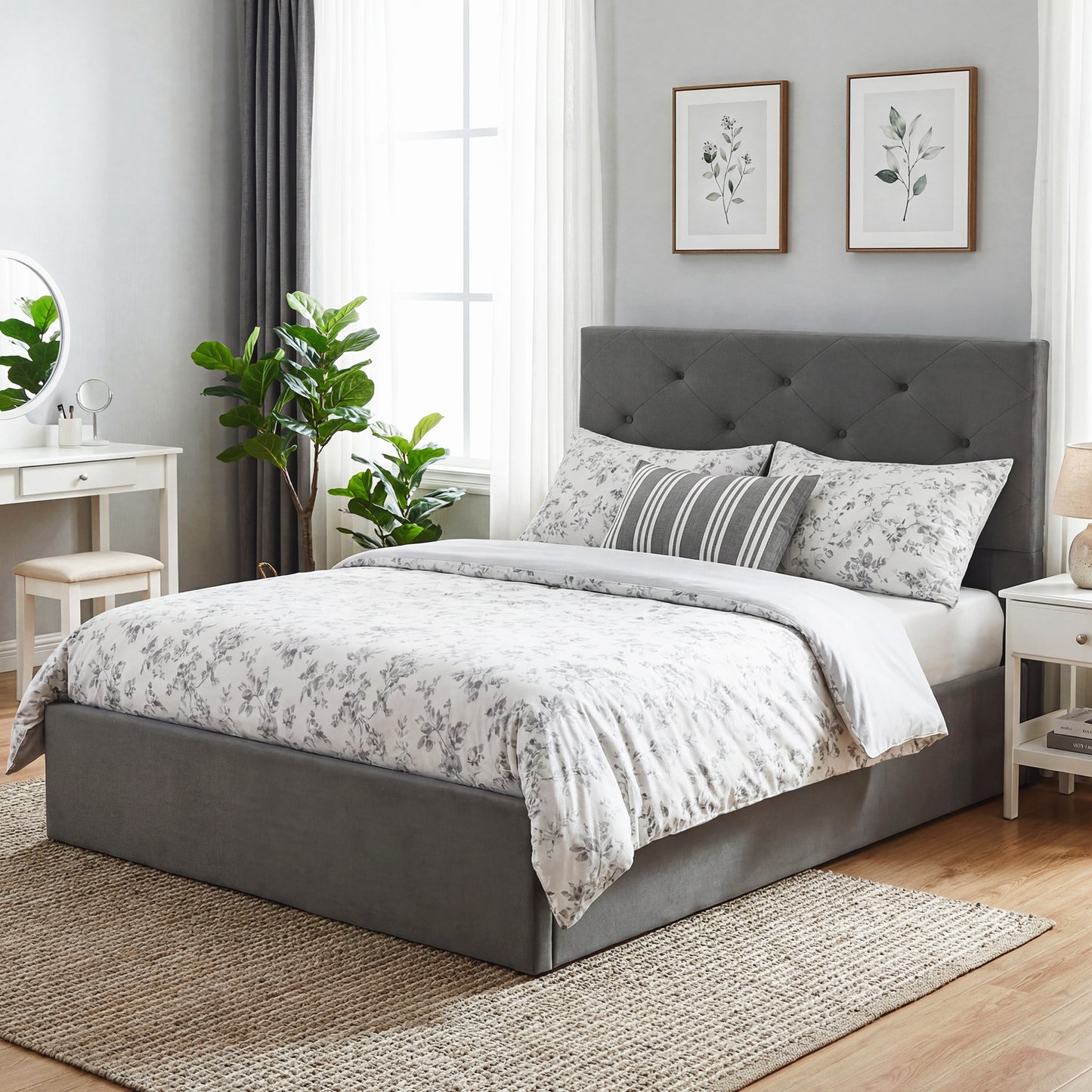 Double Bed Frame Gas Side Lift Under Bed Storage Dark Grey