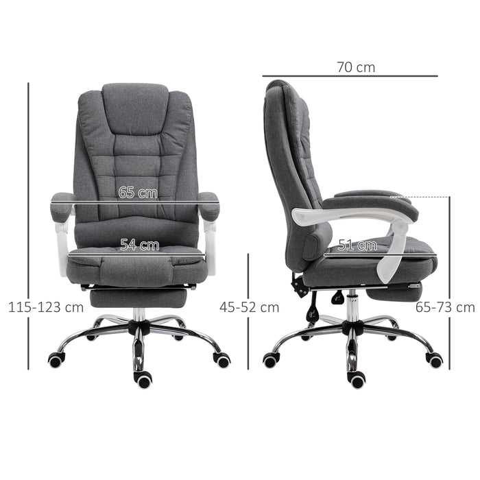 Executive Desk Chair with Tilt Function, Rolling Task Recliner with Retractable Footrest for Home Office, Working, Grey