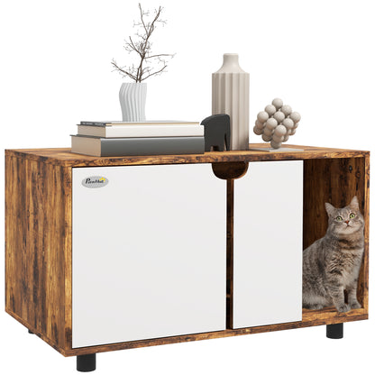 Hidden Cat Litter Box Furniture w/ Sand Drain Pad - Rustic Brown