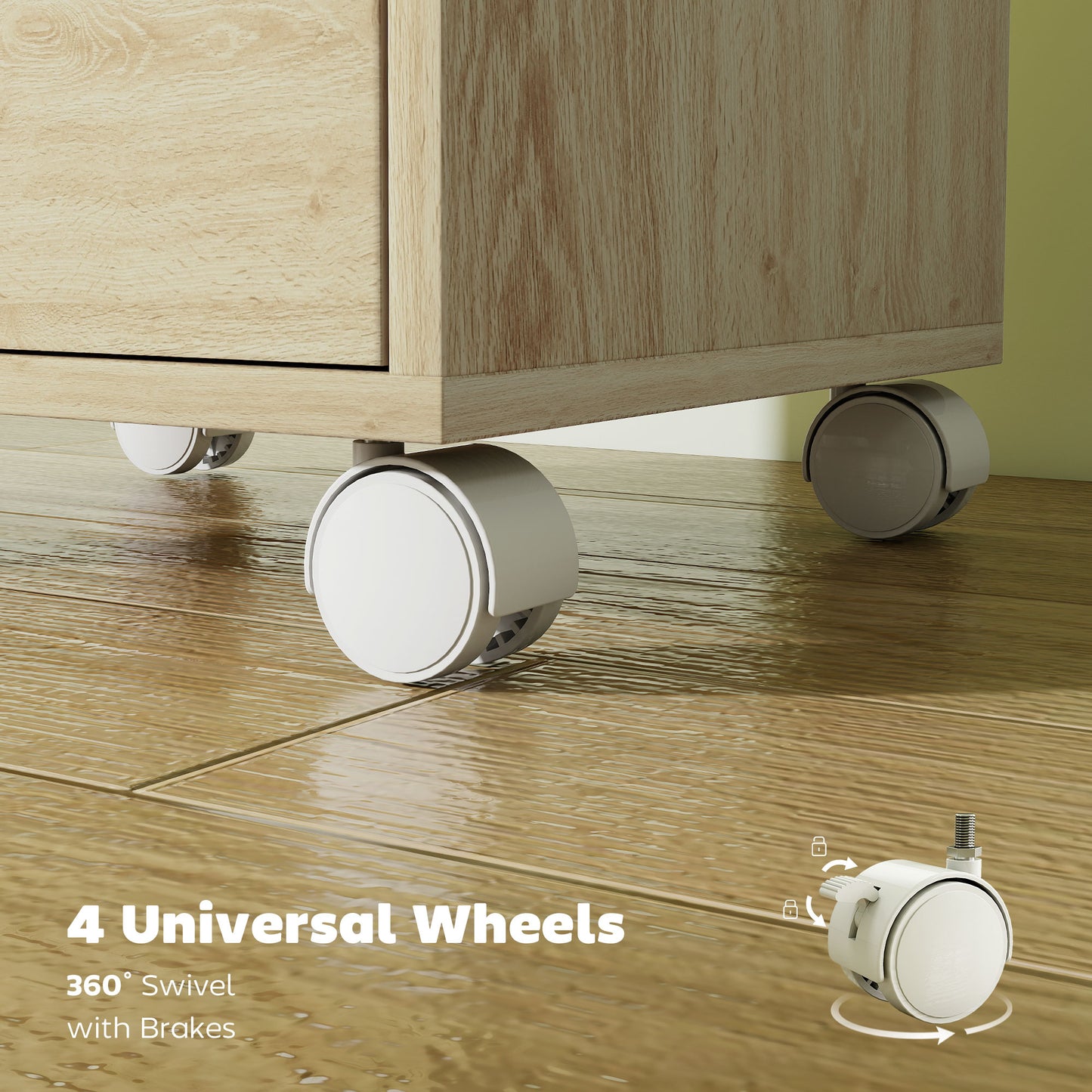 6 Drawer Vertical File Cabinet with Quiet Drawers and Wheels, Oak