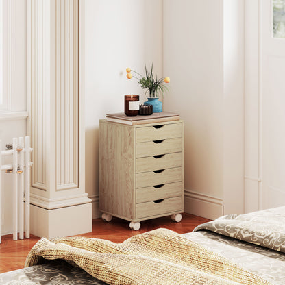 6 Drawer Vertical File Cabinet with Quiet Drawers and Wheels, Oak