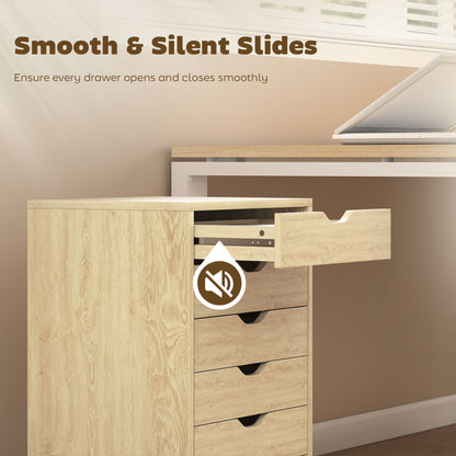 6 Drawer Vertical File Cabinet with Quiet Drawers and Wheels, Oak